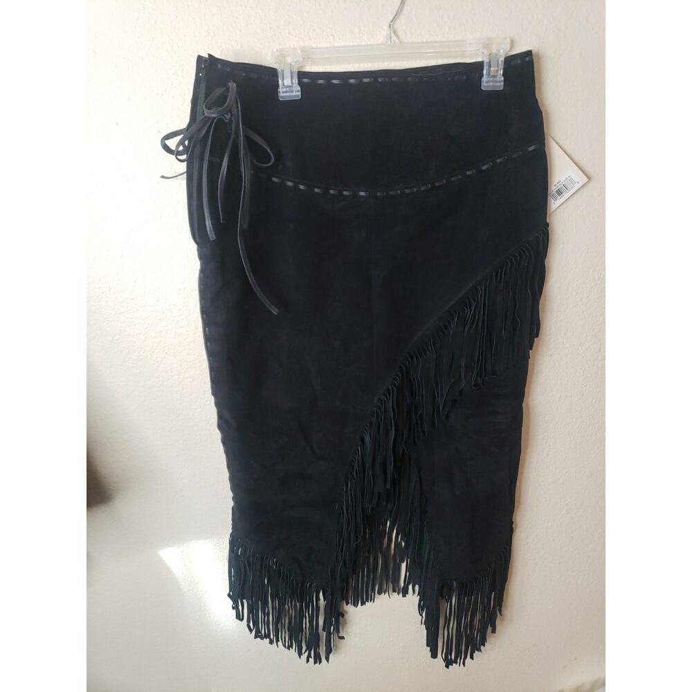 Scully Leather Womens Long Suede Fringe Skirt Black Size XL Western Country - Picture 4 of 13